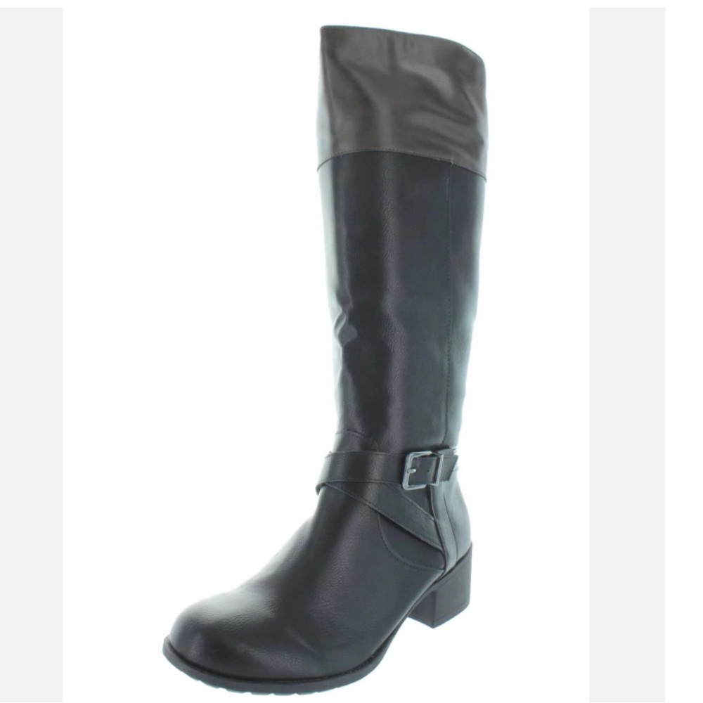 New Style & Co Venesa Black Full Zip Faux Leather Riding Boot